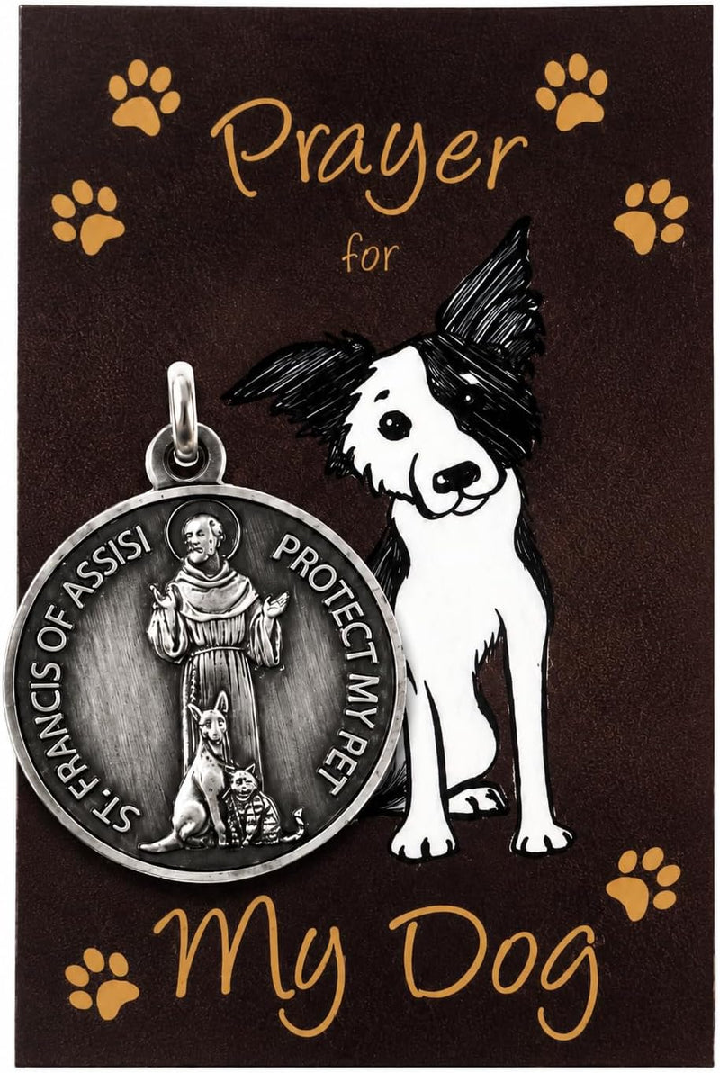 St Francis Medal for Dogs Collar Pendant with Saint Pet Prayer Car