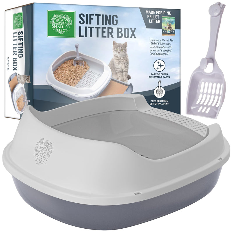 Small Pet Select - Sifting Cat Litter Box, with 5 Pee Pads and Litter Scoop, Premium System for Cats and Other Small Animals, Tidy and Easy to Clean with Drawer, Scoop, and Removable Tray