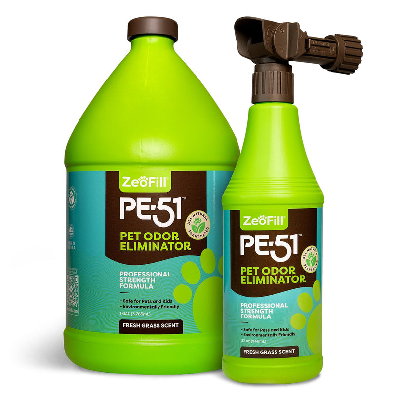 ZEOFILL PE-51 Turf Cleaner for Pet Urine & Odor – 1 Gallon Concentrate + 32oz Hose-End Sprayer – Natural Enzyme Artificial Turf Cleaner & Yard Deodorizer for Dog Pee – Synthetic Grass, Kennel, Patio