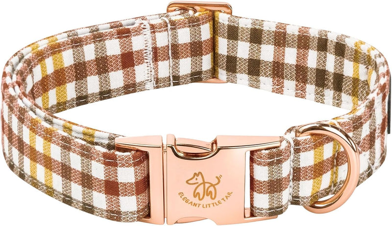 Elegant little tail Fall Dog Collar, Autumn Pet Collar Durable Yellow Plaid Dog Collars Male or Female Holiday Pet Gift