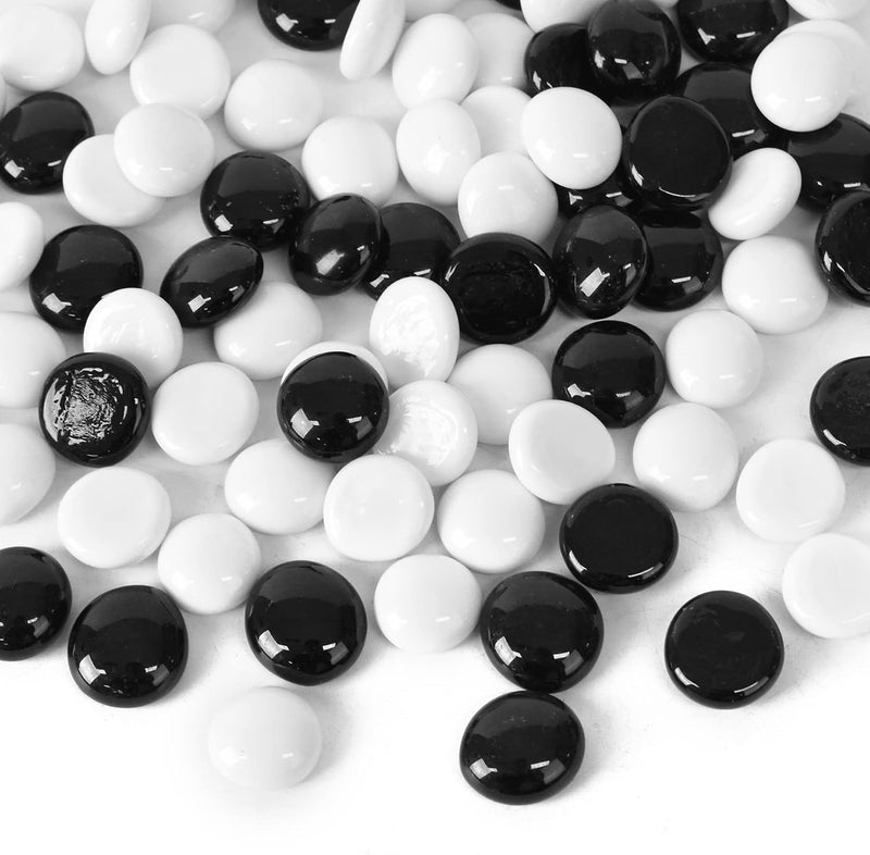 Flat Glass Marbles Black White Fish Tank Decor 90 Pcs 1LB