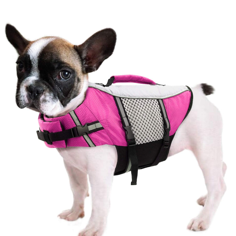 Queenmore Dog Life Jacket Swimming Vest Small Medium Dogs Neoprene Water Boating Life Preserver Lightweight Reflective Cat Puppy Kayaking Lifesaver for Yorkshire Terrier,Chihuahua,Teacup (Pink,XS)