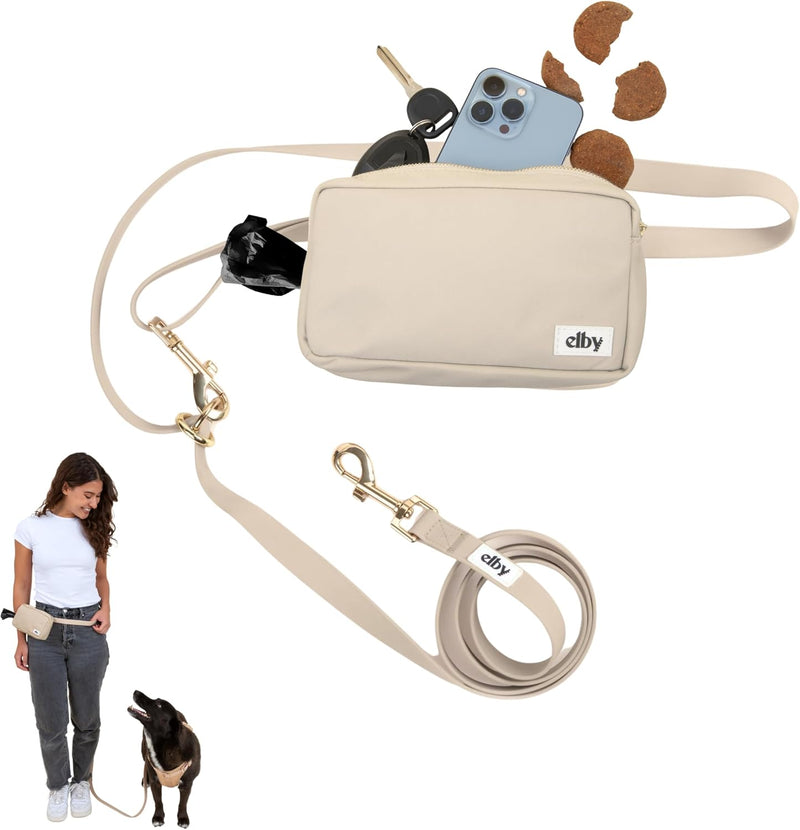 elby Hands Free Dog Leash with Treat Pouch - Waterproof Cross Body and Waist Leash for Dog Walking and Training with Poop Bag Holder - Cute Walking Accessories