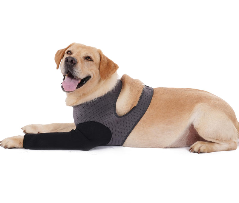 Dog Recovery Sleeve, Dog Recovery Suit, Abrasion Resistant Sleeve Front Leg, Washable 2.5mm Thick and Breathable, Pet Wounds Prevent Licking, Bite (XLarge, Grey-Black)