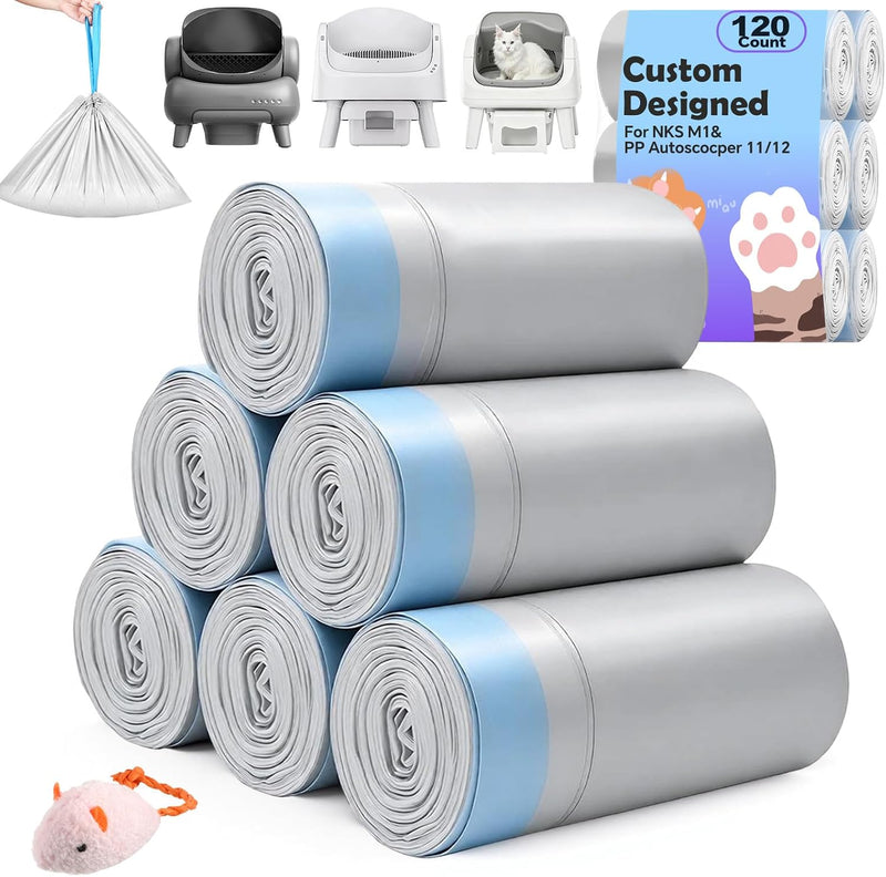 120 Count Automatic Cat Litter Box Liners Bags Compatible with NeakasaM1 Petpivot Autoscooper 11/12 and Similar Open-Top Self-Cleaning Cat Litter Box, Drawstring Handle Heavy Duty Leak-proof, 27*13in