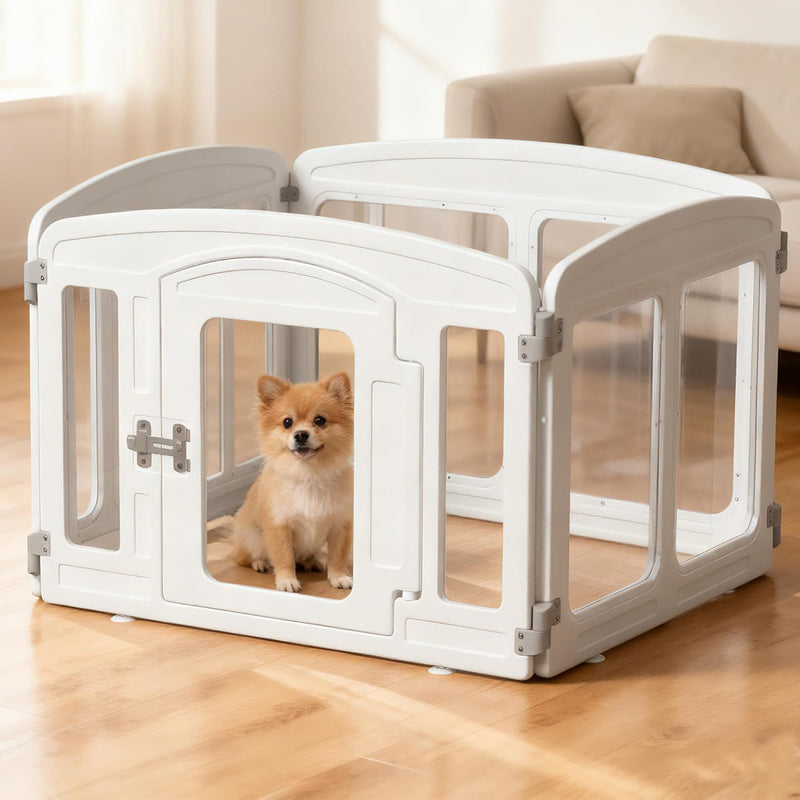 Clear Puppy Playpen Indoor - Ideal for Small & Toy Dogs - Height 24 Inch, 4 Panels