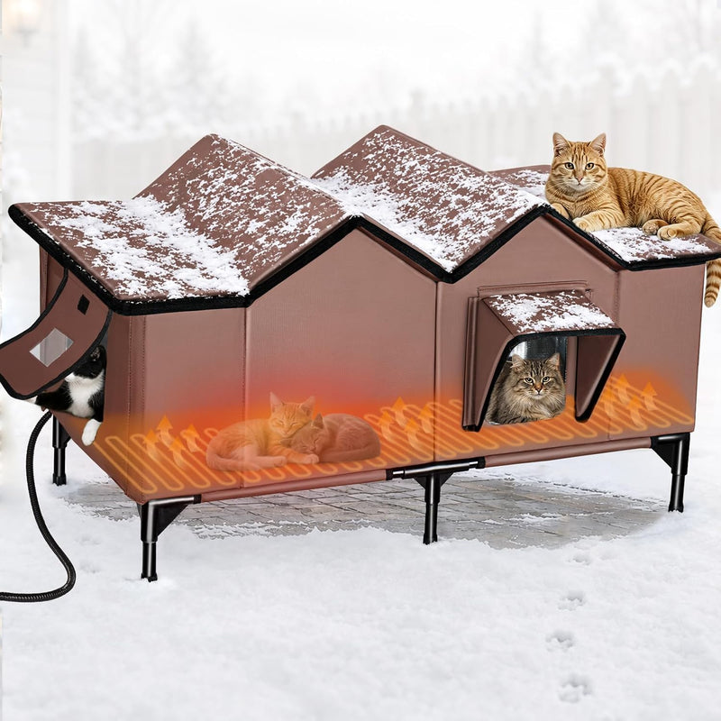 Heated Cat House for Outside, Outdoor Heated Cat House Weatherproof