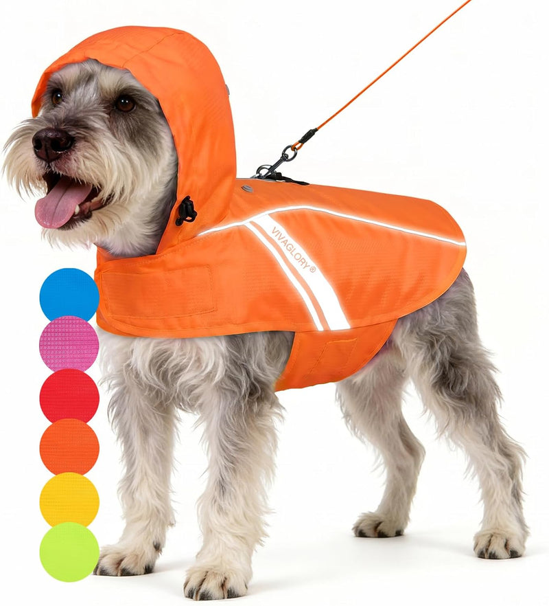VIVAGLORY Wetoff Dog Raincoat, Rain Coat for Dog All Seasons Adventure, Rain Jacket with Harness Hole & Hood, Reflective Lightweight Waterproof for Doggy & Puppy, M, Orange