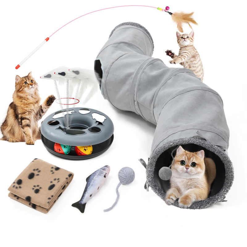 Pet Cat Tunnel Tube Cat Toys 2 Way Collapsible, Tunnels for Indoor Cats,S-Shaped Play Tube with Peephole and Hanging Ball,10.5