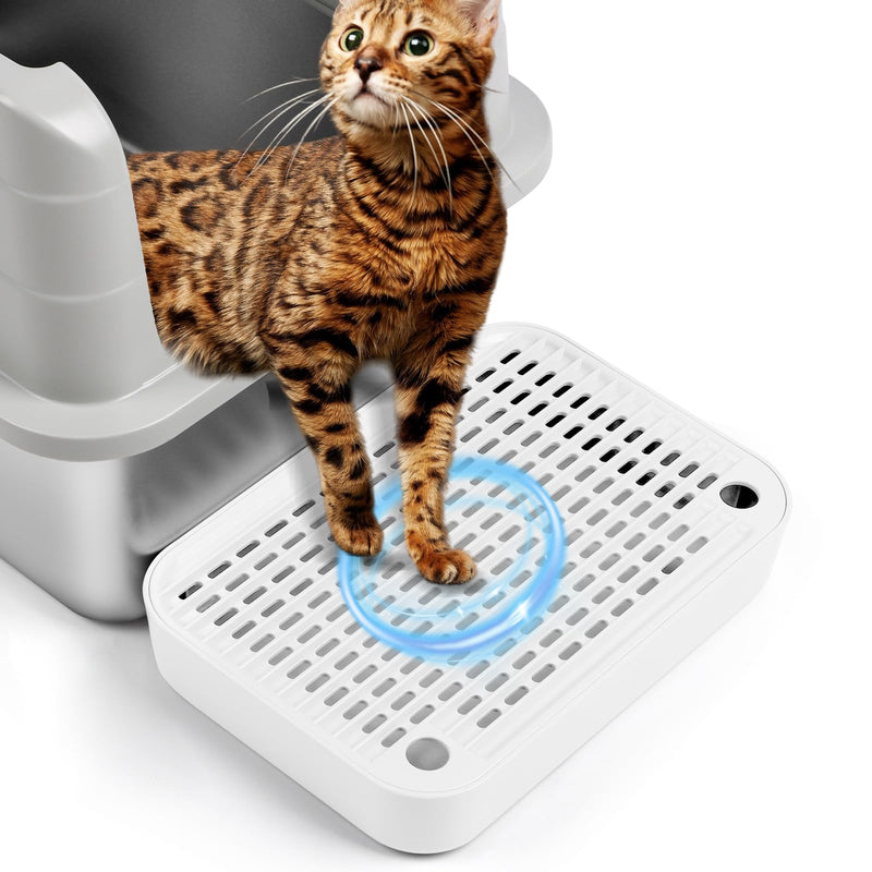 Bartuke Cat Litter Box Ramp Mat with Filter Function, Cat Step Pedal Stool for Self-Cleaning Litter Box, Easy to Clean, Ideal for Kitten & Elderly Cats (White)