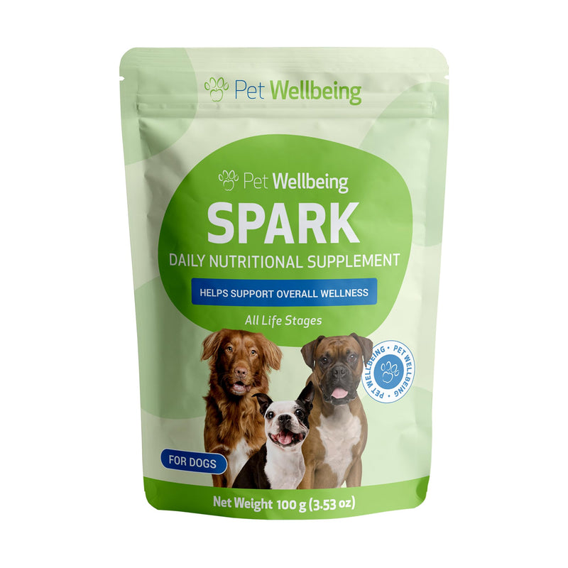 Pet Wellbeing Spark Daily Nutritional Greens Superfood for Dogs & Cats - Probiotics, Prebiotics, Digestive Enzymes, Amino Acids, Antioxidants, Vitamin D, Spirulina - Vet-Formulated 3.53 oz (100 g)