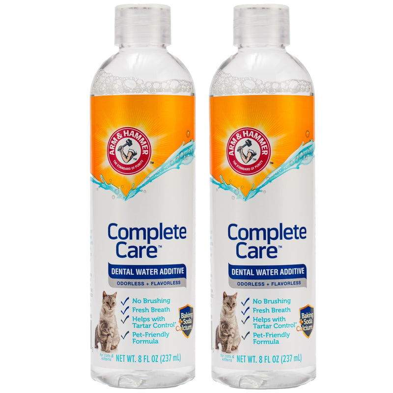 Arm & Hammer Complete Care Dental Water Additive for Cats, Cat Breath Freshener and Tartar Control, No Brushing Required, Odorless and Flavorless Cat Formula, 8 Fl Oz - 2 Pack