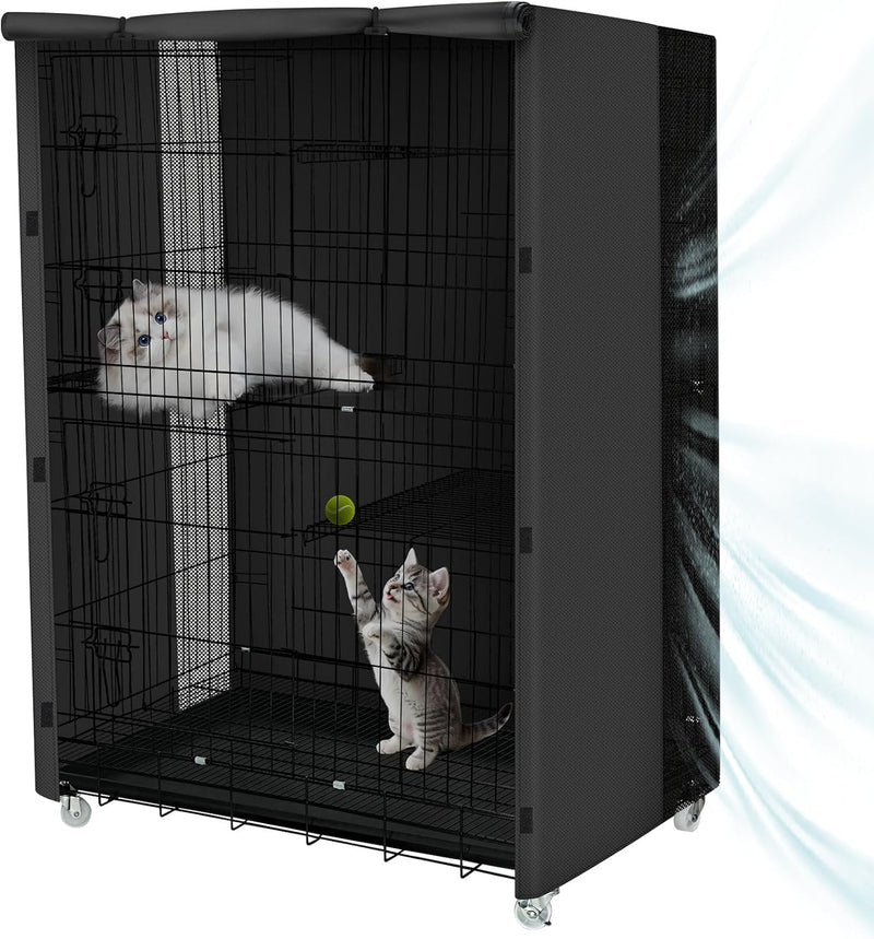ExploreLand Breathable Catio Cover,Blackout Cat cage Cover for Pets' Good Night &Sunshade,36