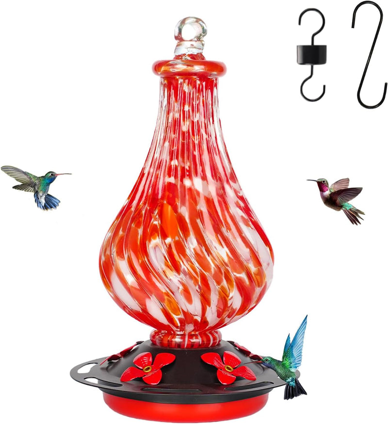 Blown Glass Hummingbird Feeder, 24oz Glass Nectar Feeder