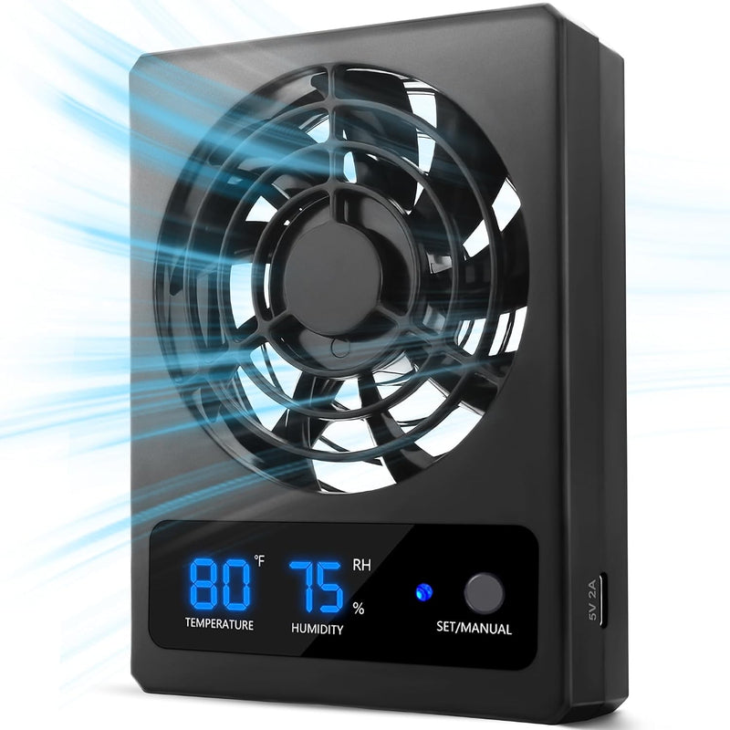 Reptile Ventilation Fan with Humidity Sensor and High-Temp Alarm, Fan Dehumidifier for Reptile Enclosure and Terrarium,