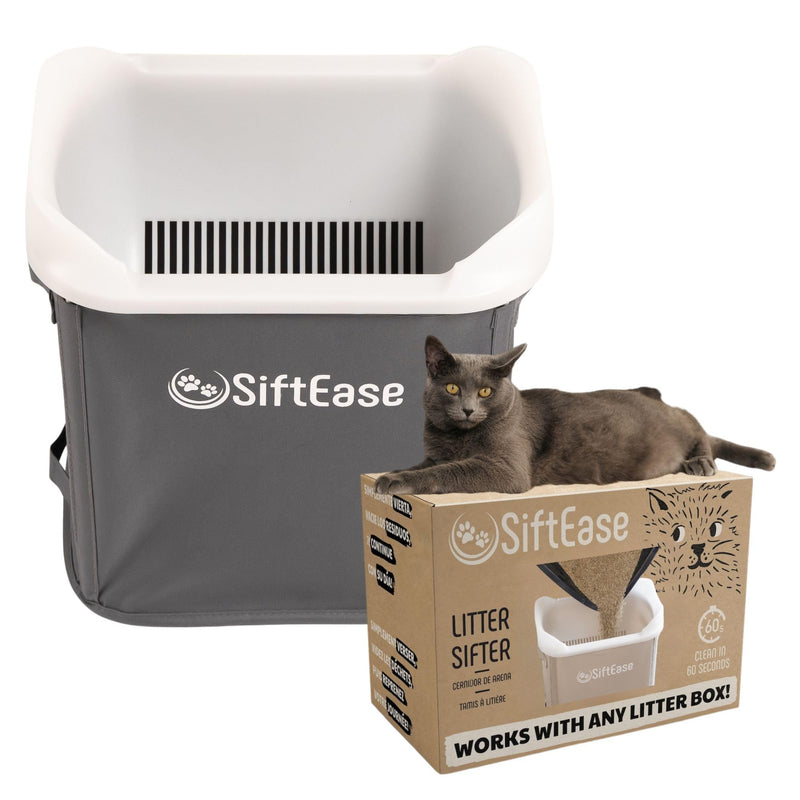 Cat Litter Sifter - SiftEase Litter Box Sifting, Fast & Easy Scoop Free Cleaner, Large Sifter with Bin for Longer Lasting Litter (Dark Grey)