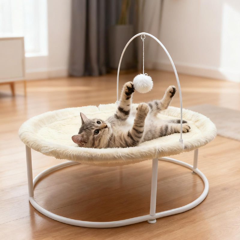 Elevated Cat Bed - 66LBS Weight Capacity Cat Hammock Bed for Large Indoor Cats & Small Dogs, All-Season Plush & Breathable Mesh Mat, Raised Pet Supplies with Sturdy Metal Frame, Cream White