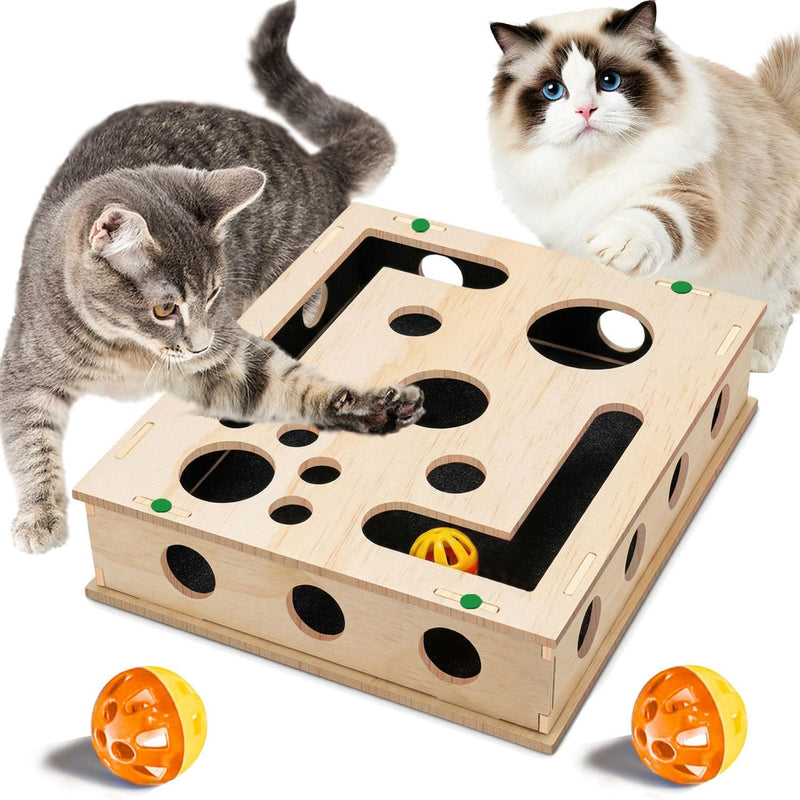 Cat Scratch Puzzle Enrichment Box with Bell Ball, Large Cat Nail File Enrichment Box with Sandpaper Liner, Stress-Free A