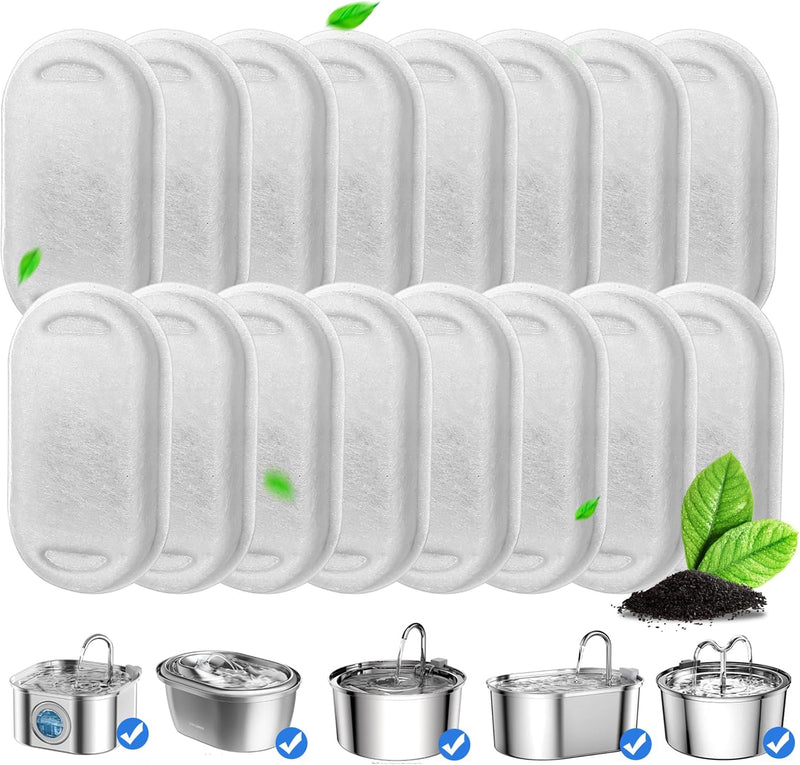 Cat Fountain Filters, 16 Pack Cat Water Fountain Filter for 67oz/2L Cat Water Fountain Stainless Steel, 3.2L/108oz Pet F