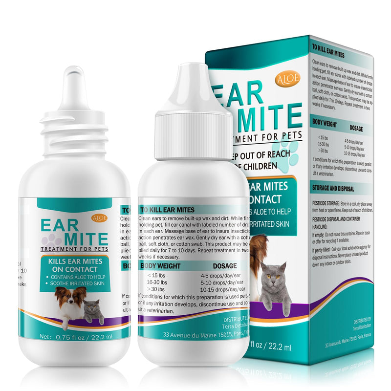 NBTREKTIE Ear Mites Clean for Dogs & Cats - Cat Ear Mite Treatment with Aloe Vera, Cleaner on Contact & Soothes Itching, Vet-Recommended Formula for Pets Ear Cleaning, Fast-Acting 0.75oz Bottle