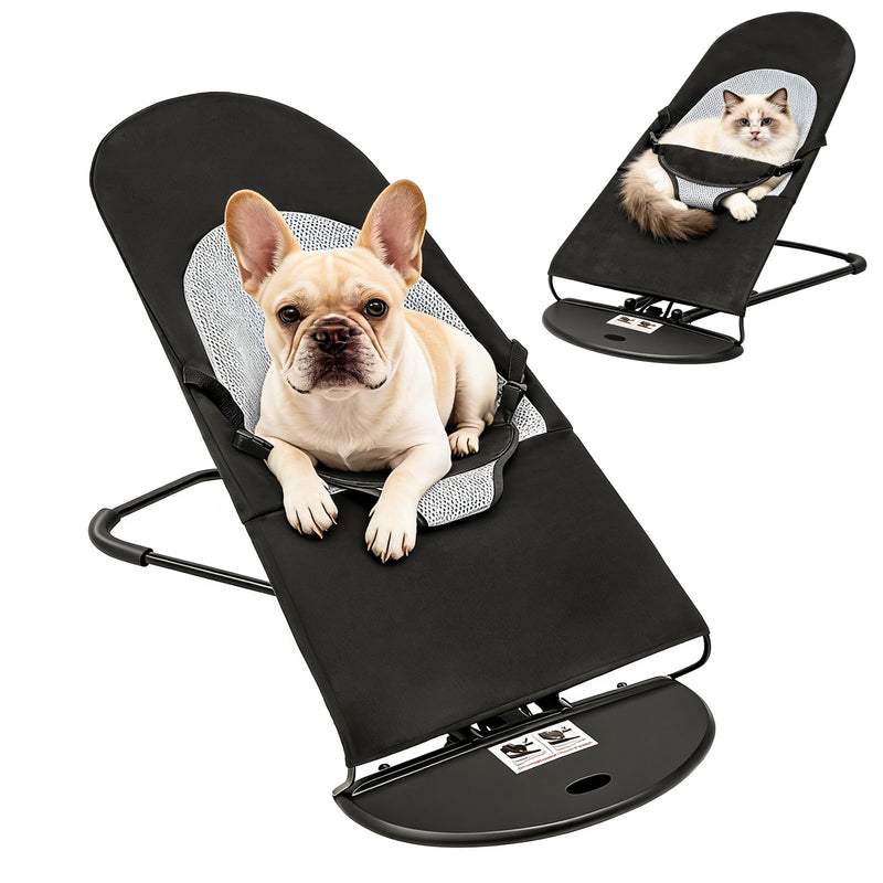 Peakora Cat Dog Rocking Chair Pet Rocking Chair for Small Dogs & Cats, Portable Foldable Pet Bed w/ 3-Level Adjustable Height, Breathable Mesh Cover, No Assembly Required (Black)