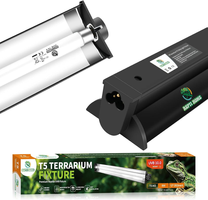 T5 UVB Reptile Light Fixture, 8W 10.0 UVA UVB Light Bulb 12