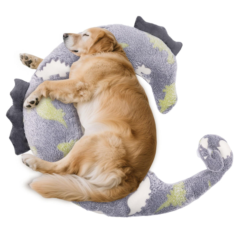 FNDBND Dog Calming Pillow - Cute Soft Animal Pillow for Dogs, Cats, Kids, Adults, Washable Cozy Relaxing Pet Bed Pillow, Glow in The Dark Dog Neck Pillow (Grey, Large)