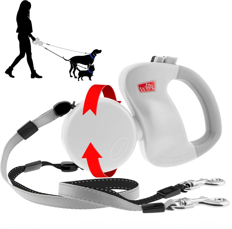 Dual Doggie Two Dog Retractable Leash, 360° Auto-Untangles, Color-Coded Individual Control, Reflective Leads, Supports U