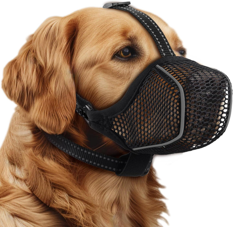 Dog Muzzle,Mesh Soft Muzzle for Small Medium Large Sized Dogs, Breathable Reflective Adjustable Puppy Muzzles with Colla