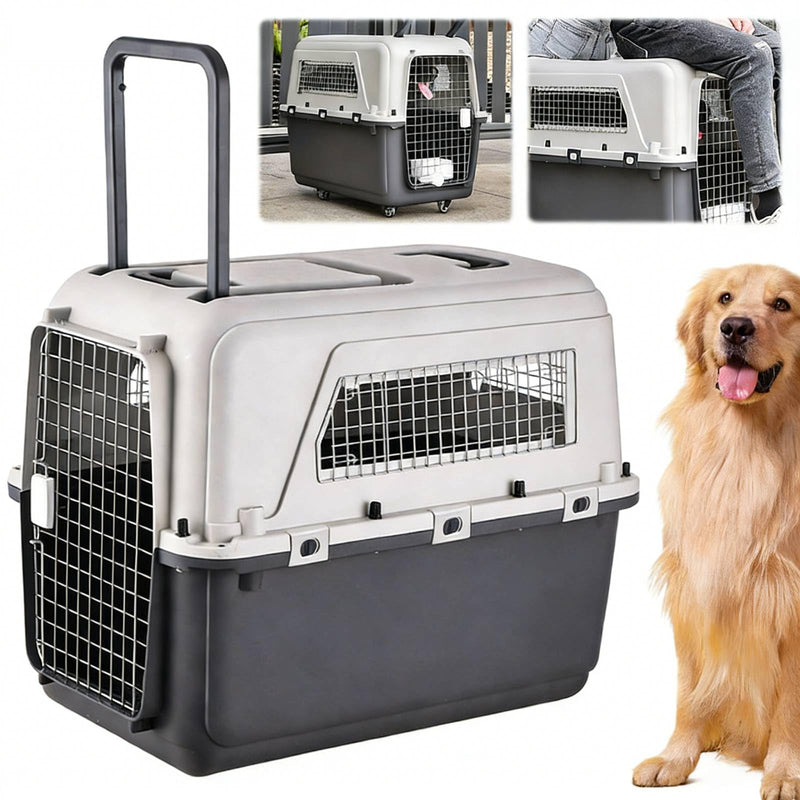 Large Travel Dog Crate Airline Approved, Hard-Sided Pet Kennel with Removable Wheels, for Large Dogs Car SUV Truck, Travel and Home (33.1