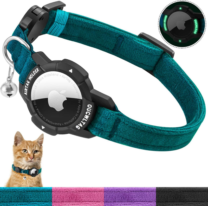 Luminous AirTag Cat Collar Breakaway, OUCWLTAG GPS Cat Collar with Apple Air Tag Holder, Cat Tracker Collars with Safety