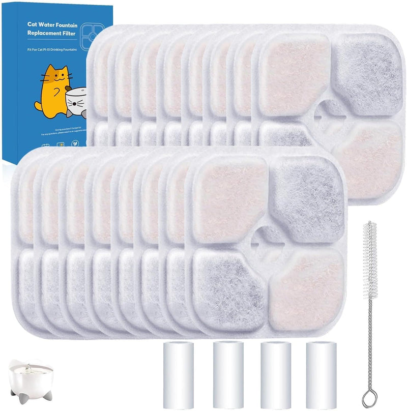 AWoHH 16-Pack Cat Water Fountain Filter Compatible With Catit Pixi Water Fountain Filter Replacement Triple Action Water Filter, 4 Pump Tubes 1 Hard Brush