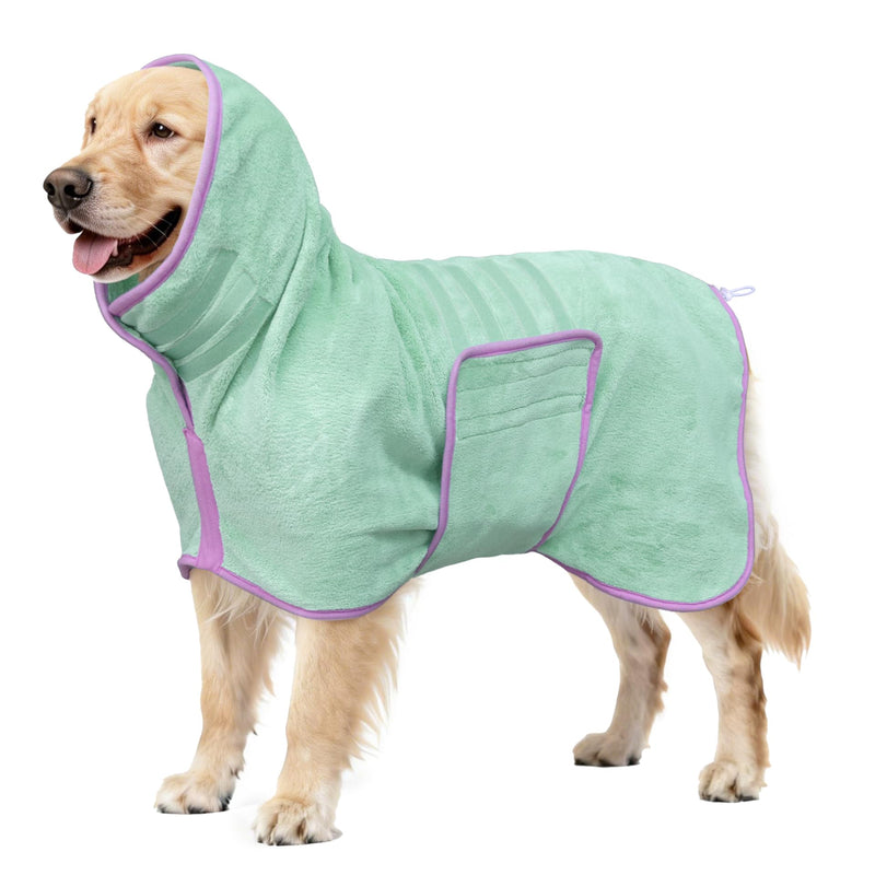 Soft Dog Bathrobe Fast Drying Dog Coat, Super Absorbent Dog Towels for After Bath, Microfiber Pet Robe Adjustable Collar & Belly Warm Keeping Dogs Coat for Pet Dogs & Cats (Green, Large)
