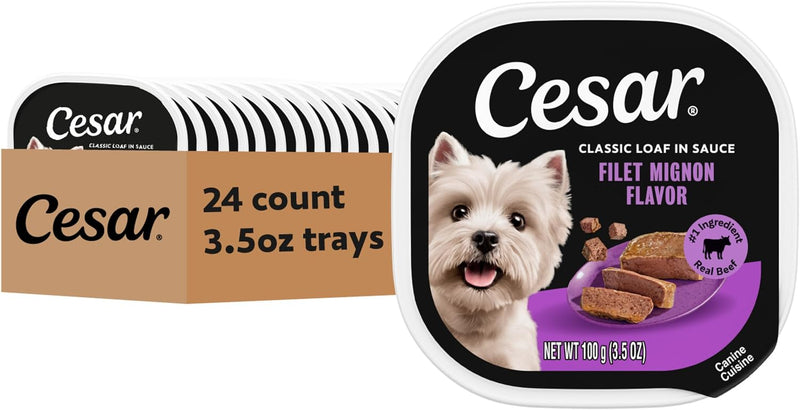 Cesar Classic Loaf in Sauce Wet Dog Food, Filet Mignon, 3.5 oz, 24 Count