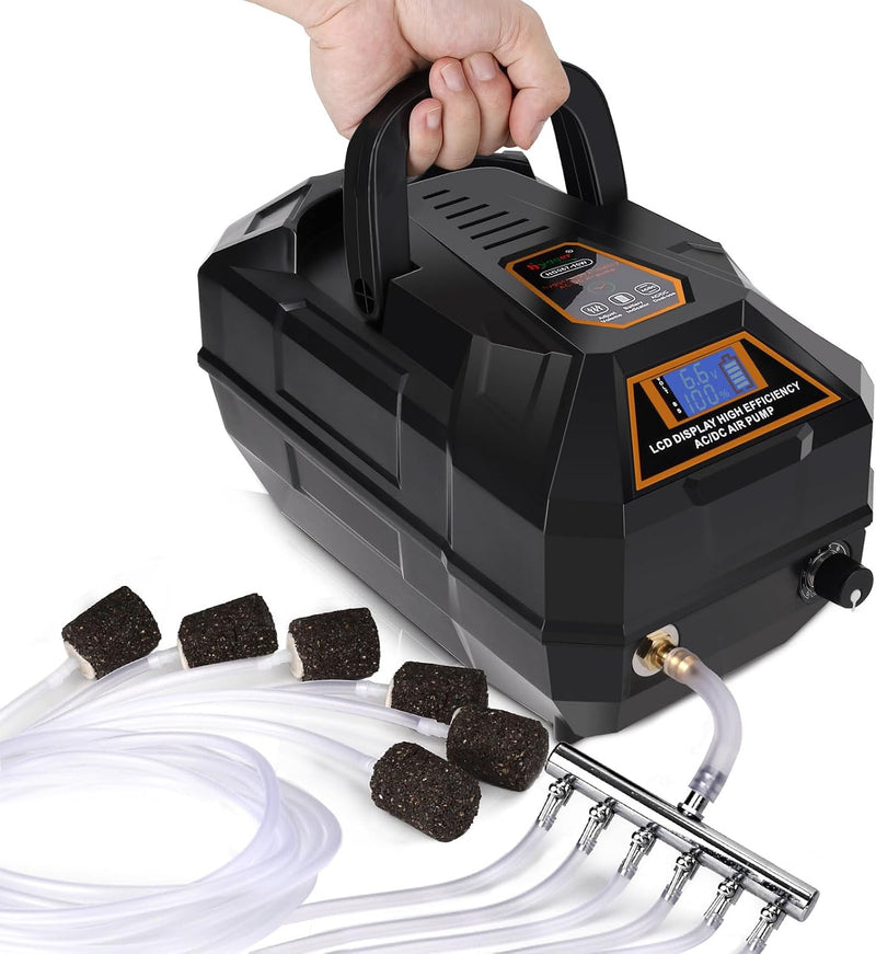 hygger Rechargeable Aquarium Pond Air Pump, Powerful Quiet Commercial Tank Air Pump with Hose Air Stone Check Valve Adju