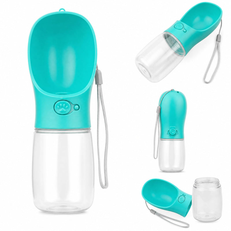 Portable Pet Water Bottle with Drinking Bowl, 12 oz, Pink and Turquoise (Blue, Medium)