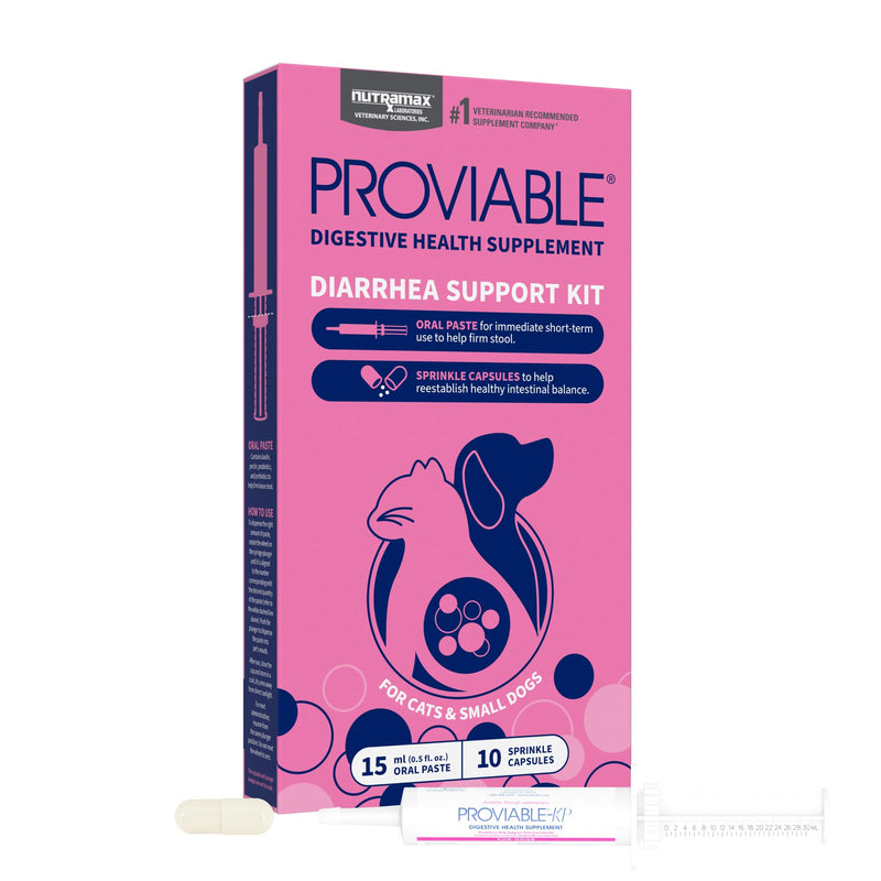 Nutramax Proviable Probiotics for Small Dogs and Cats, Diarrhea Support Kit, Digestive Health Supplement with Multiple Strains of Bacteria, Plus Prebiotics, Kaolin and Pectin, 15 ml Paste and 10 Capsules