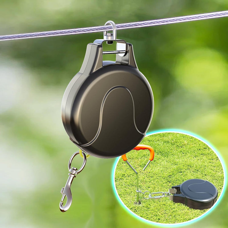 30ft Retractable Dog Leash, 2-in-1 Retractable Dog Lead for Zipline, Aerial Run Cable Trolley Or Stake Anchor, No Tangle