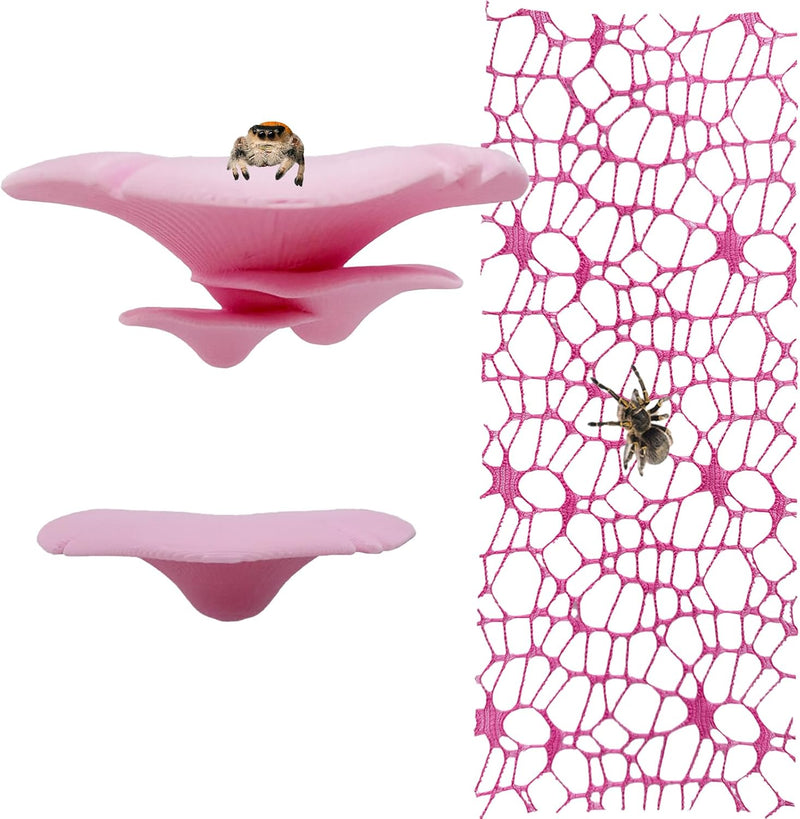 Jumping Spider Hide Habitat Accessories, Magnetic Mushroom Shelf & Moss Ribbon Web, Climbing and Feeding Platforms for J
