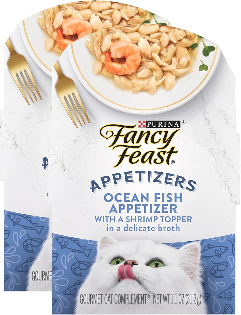 Fancy Feast Purina Lickable Appetizers Grain Free Wet Cat Food Topper Ocean Fish Appetizer with a Shrimp Cat Food Topper