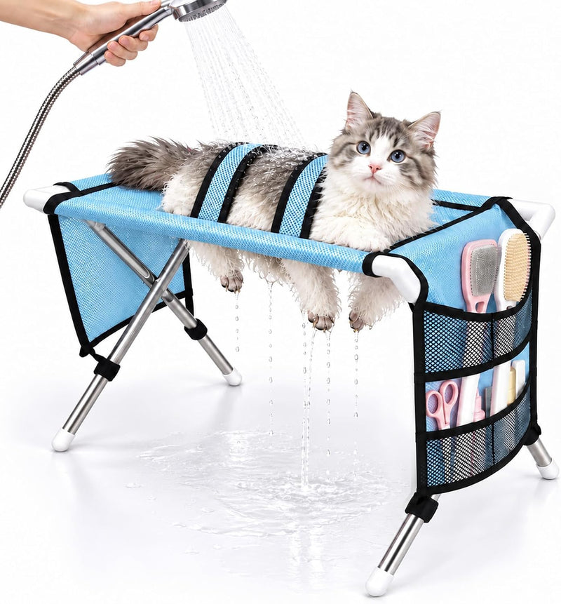Dog Grooming Hammock with Stand, Foldable Pet Bathing Hammock for Cats