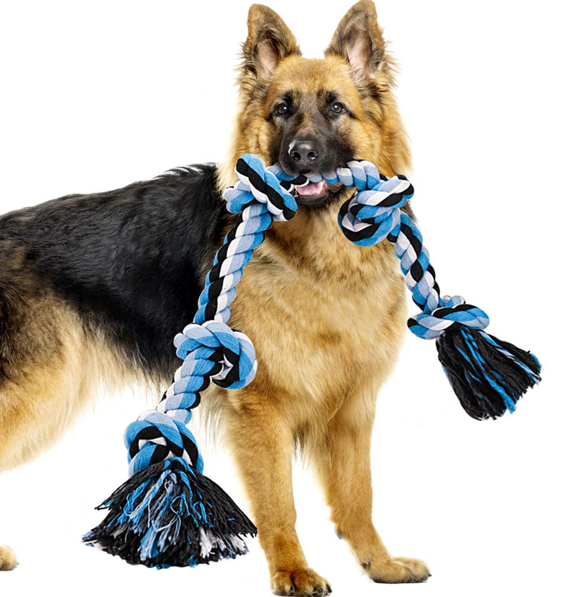 Bmag Dog Rope Toys for Aggressive Chewers, Interactive Heavy Duty Dog Toys for Medium Large Dogs, Tough Twisted Rope Toy with 5 Knots (Blud)