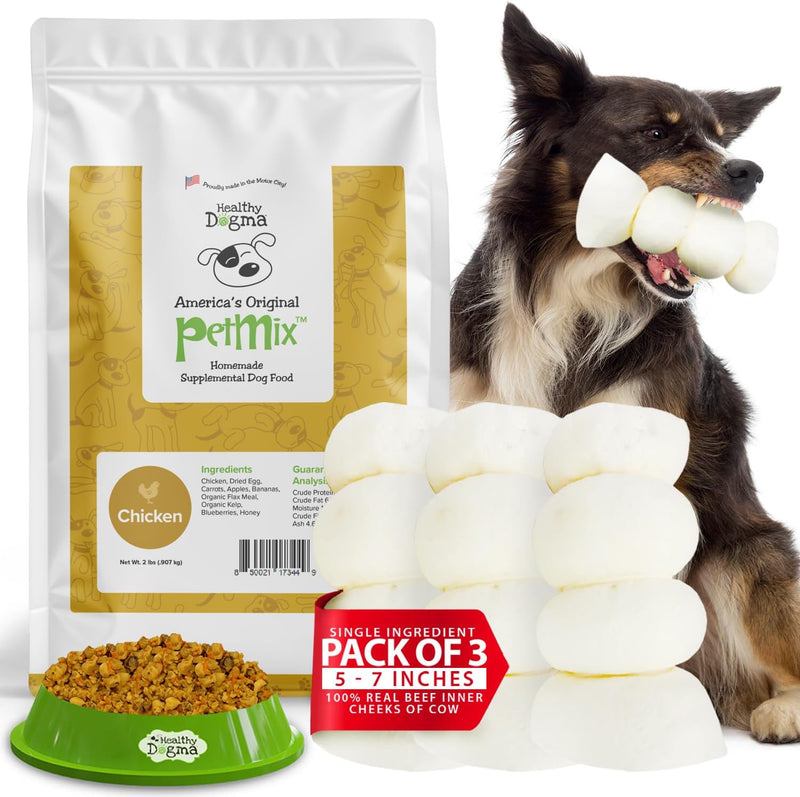 Healthy Dogma Allergy-Sensitive Dog Food & Natural Chews Bundle: PetMix Dehydrated Dog Food (Chicken Dinner, 2 lbs) + Lo