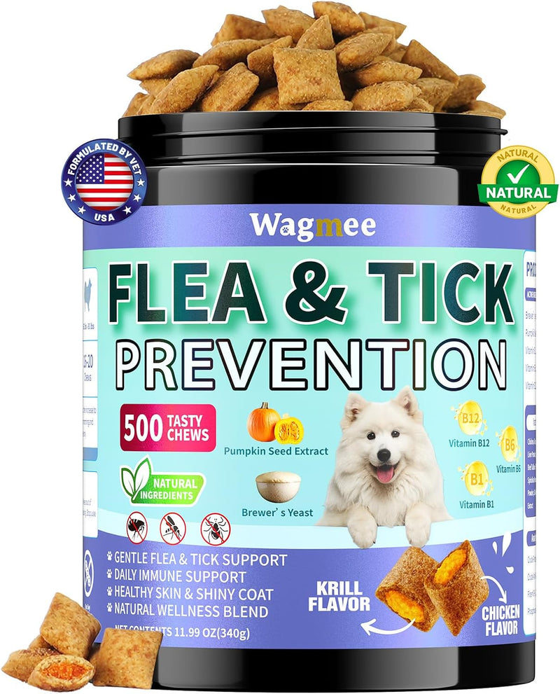 Flea and Tick Prevention for Dogs, 500 Crunchy Tasty Chews, Chicken Flavor