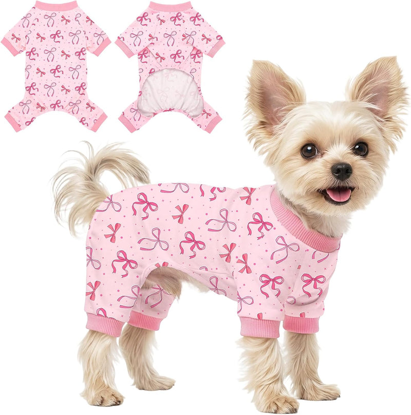 Dog Pajamas for Small Medium Dogs Pjs Pink Bow Dog Onesie Breathable Puppy Pj Pet Stretchy Soft Sleepwear for Spring Sum