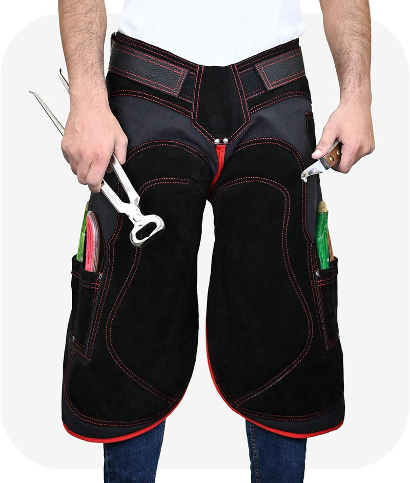 – Premium Cowhide Leather Farrier Apron | Adjustable Waist | Breathable Air Mesh Lining, Foam Knee Pads, Magnets & Knife