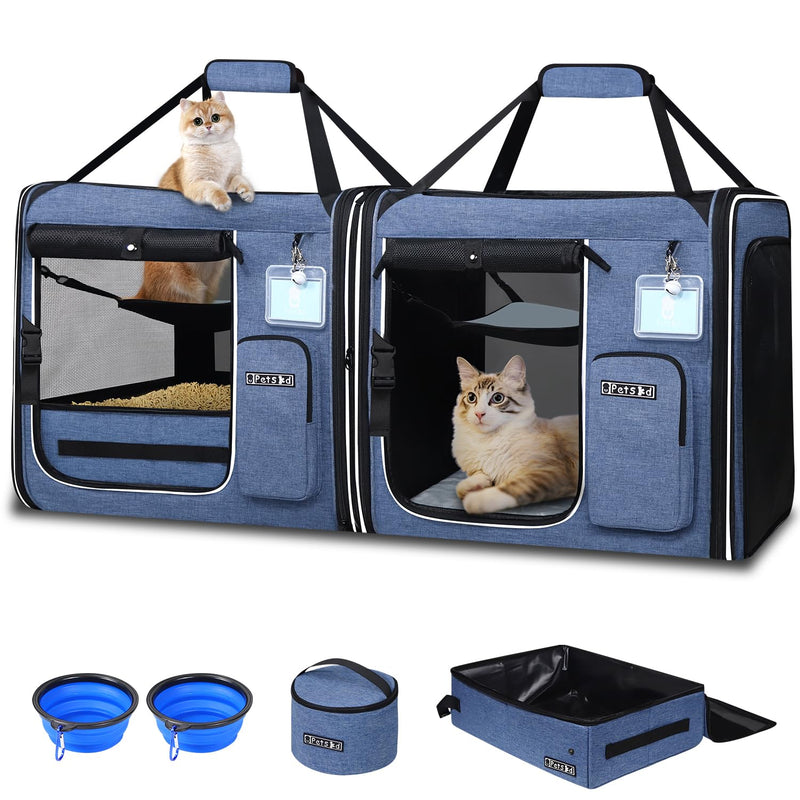 Petskd 2 in 1 Double Cat Car Travel Carrier with Litter Box, 38