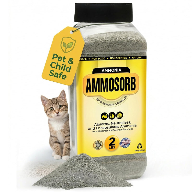 AMMOSORB Natural Cat Litter Deodorizer Granules – 2 lb. Ammonia Odor Eliminator for Multi-Cat Homes – Neutralizes Urine Odor at the Source – Safe for Cats, Dogs, and Rabbits