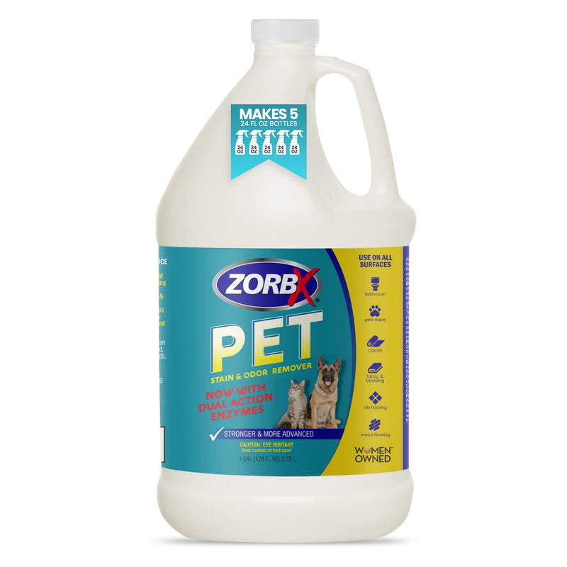 ZORBX Pet Stain and Odor Remover 128 FL Oz - Dual Action Pet Odor Solution for Carpet, Furniture, Dog & Cat Urine