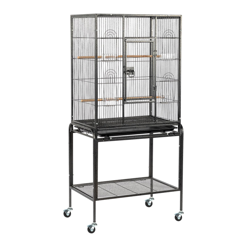 VINGLI 53-inch Bird Cage with Wheels, Durable Wrought Iron Parakeet Cage with Slide Out Tray, Black Bird Cages for Parakeets/Lovebird/Cockatiels/Budgies and Other Small/Medium Birds (Black, 53 inch)